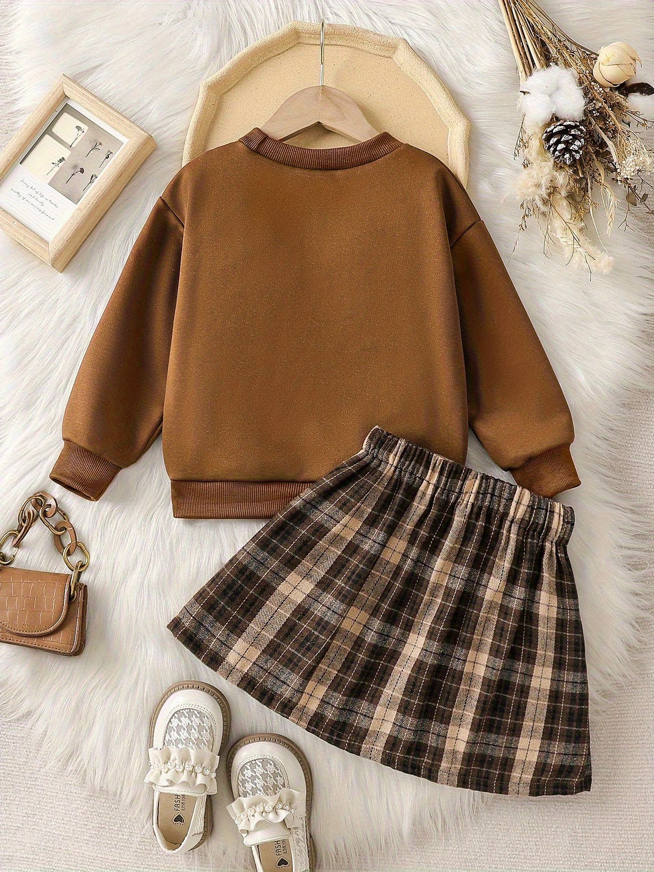 2pcs Girls' Sweatshirt Set, Trendy and Fashionable with Bow Decoration