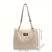 New Easy And Versatile Striped Corduroy Plush Shoulder Bag for Women, Tote Fabric Bag