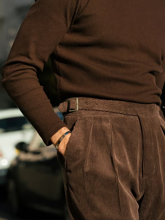 Men's Corduroy High-Waist Straight-Leg Trousers – Elegant Pleated Business Pants Autumn/Winter 2025