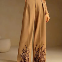 Elegant Women'S High-Waisted Floral Embroidered Wide-Leg Pants