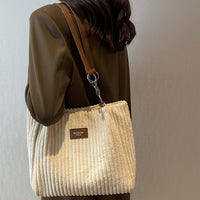 New Easy And Versatile Striped Corduroy Plush Shoulder Bag for Women, Tote Fabric Bag