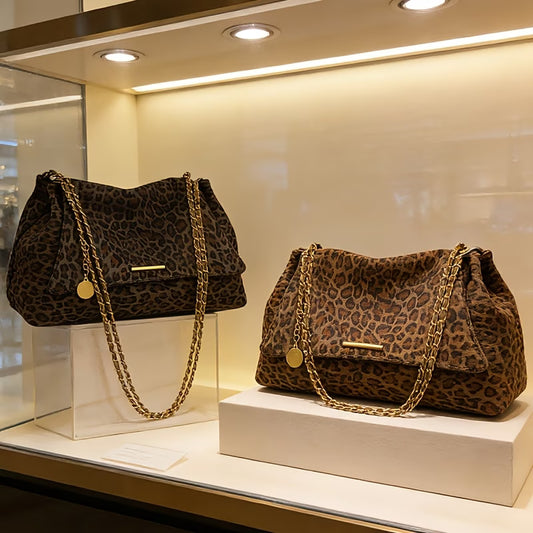 Women's Leopard Print Crossbody Bag - Golden Zipper Trendy