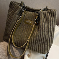 New Easy And Versatile Striped Corduroy Plush Shoulder Bag for Women, Tote Fabric Bag