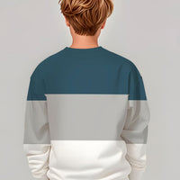 New Color-Blocked Design Print Fashionable Casual Round-Neck Sweatshirt