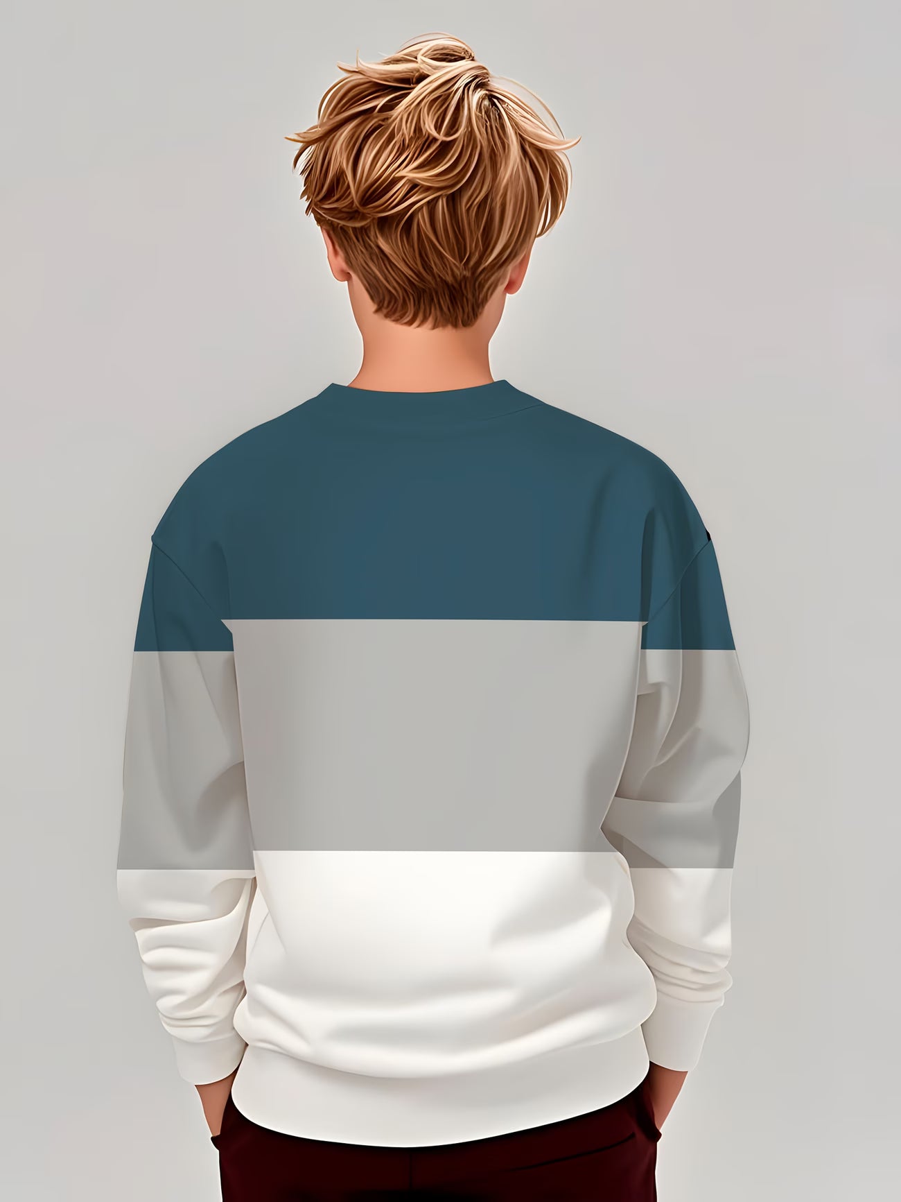 New Color-Blocked Design Print Fashionable Casual Round-Neck Sweatshirt