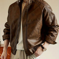 PU Jacket with Stand Collar and Metal Zipper, Motorcycle Style Spring/Autumn Outerwear