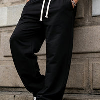 Men's Straight-Leg Casual Pants - Elastic Drawstring & Belt