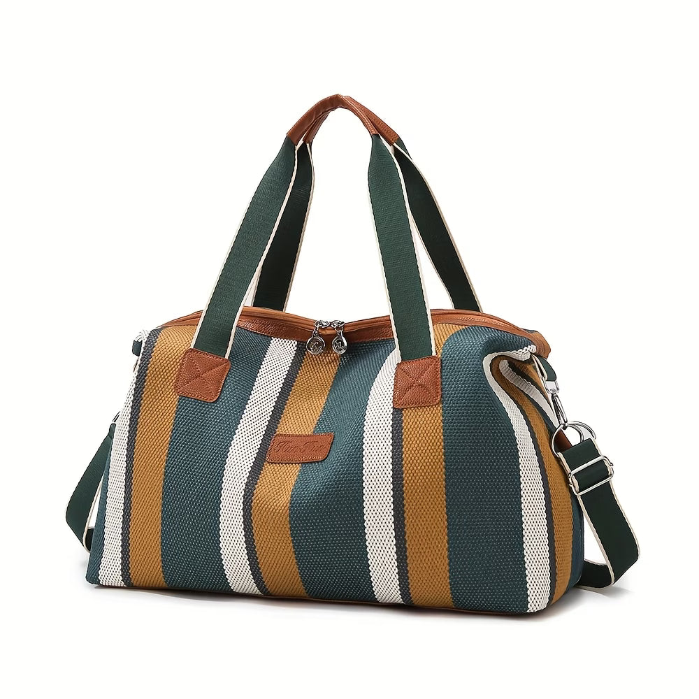 Striped Retro Short-Term Travel Bag for Women