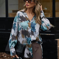 Loose Long Sleeve Shirt with Lapel Collar | Print Pattern, Suitable for Spring/Fall Season
