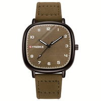 SYNCNOKE Vintage Olive Green Men's Quartz Watch - Square Design