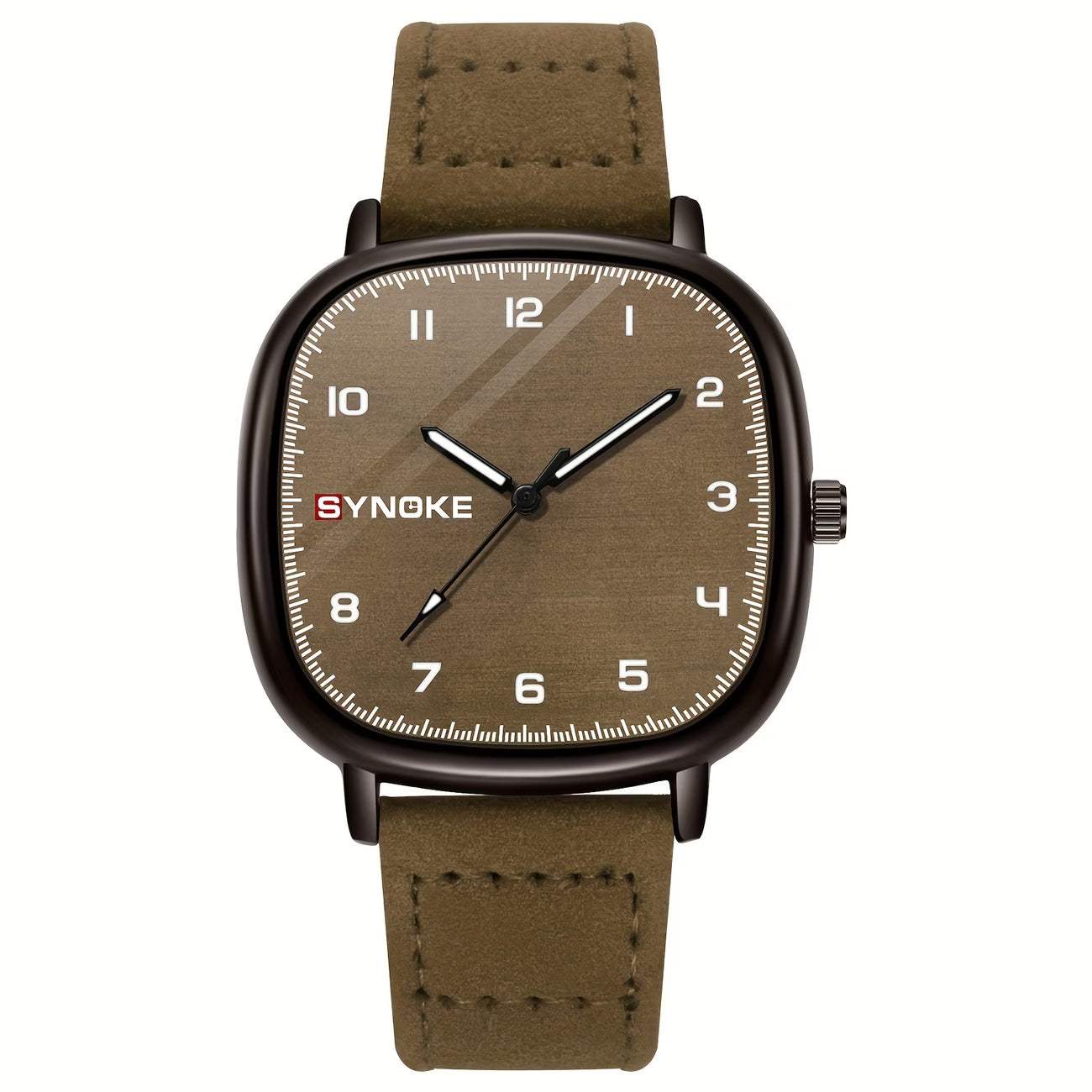 SYNCNOKE Vintage Olive Green Men's Quartz Watch - Square Design