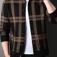 Men's Plaid Casual Cardigan Sweater Jacket – Long-Sleeve Lapel Knitwear for Spring & Autumn