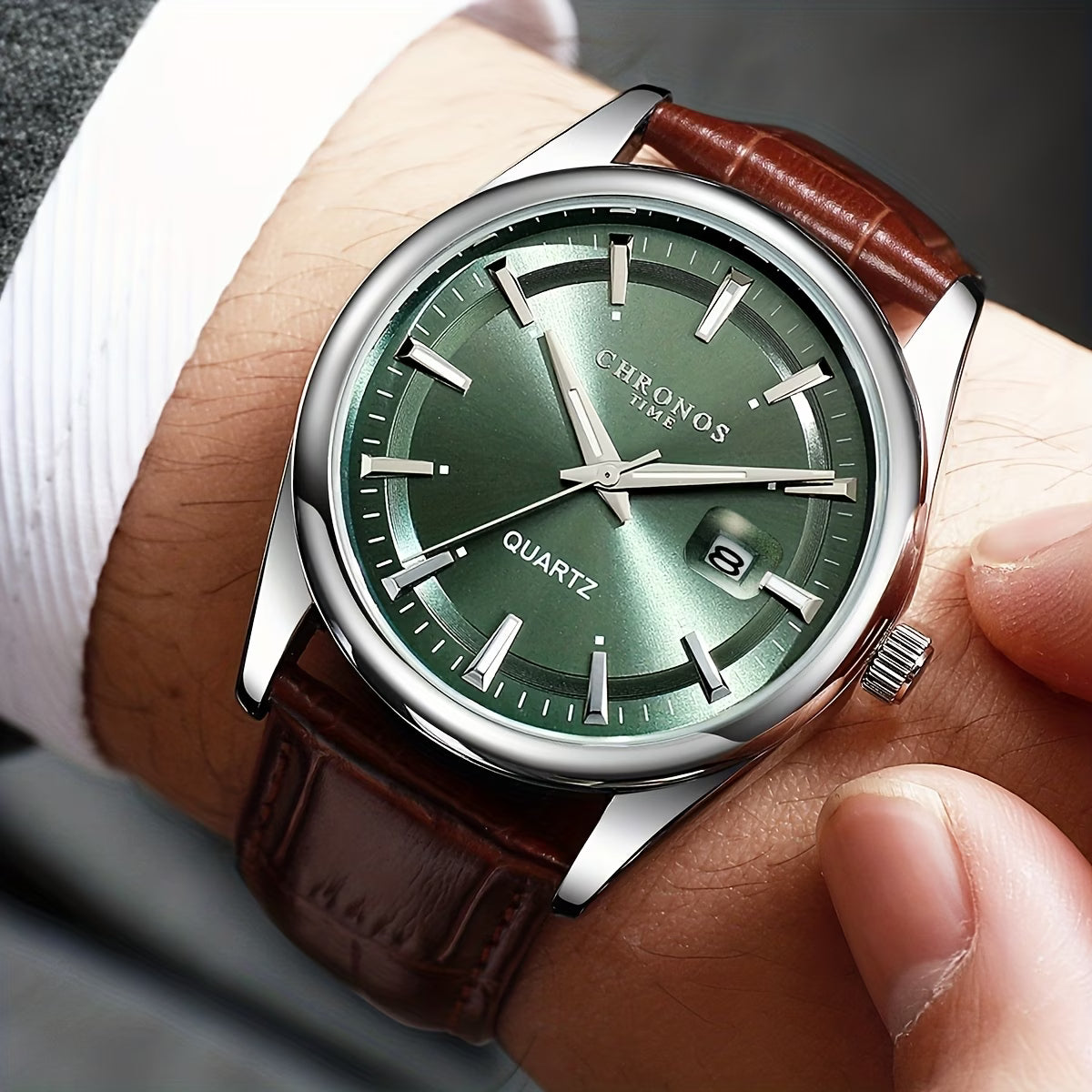 CHRONOS Men's Casual Sports Watch - Real Leather Band & Quartz Movement