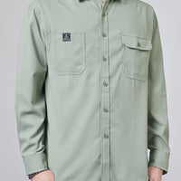 Men's Casual Solid Color Shirt – Collared Button-Up with Dual Pockets | All-Season Wear