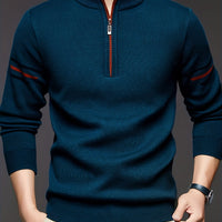Men'S Autumn And Winter Sweater - Thick Warm Knitted Top - Half High Collar Zip Style