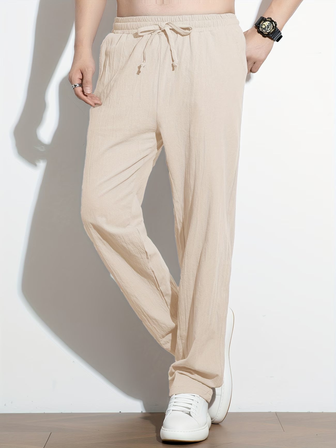 Men'S -Linen Drawstring Elastic Waist New Casual Sports Pants