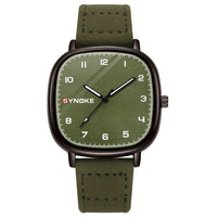 SYNCNOKE Vintage Olive Green Men's Quartz Watch - Square Design
