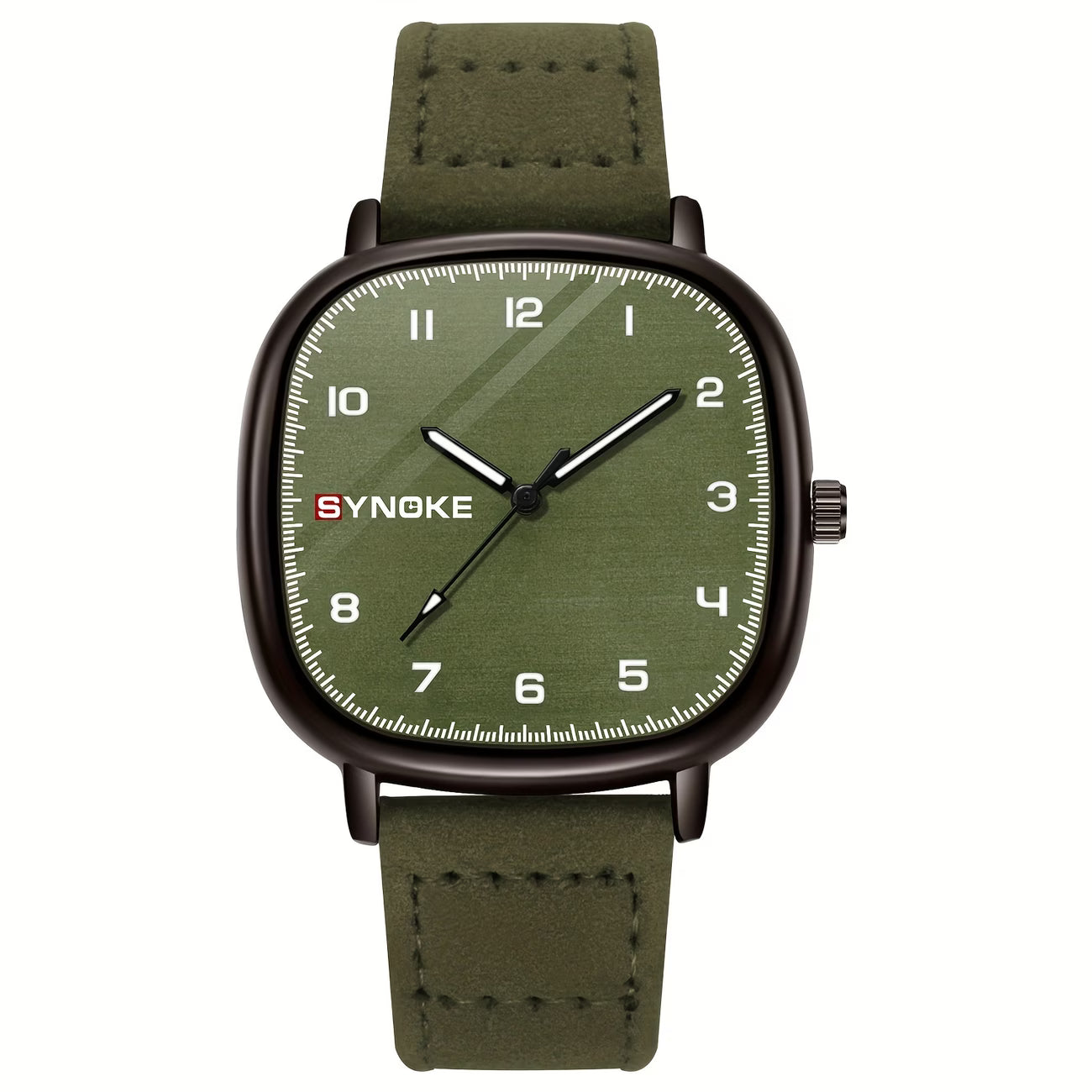 SYNCNOKE Vintage Olive Green Men's Quartz Watch - Square Design