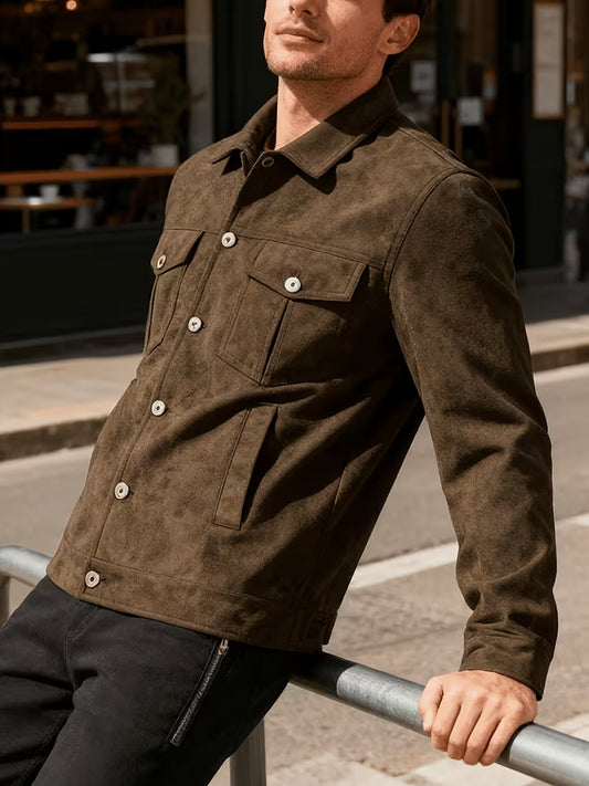 Men's Vintage Faux Suede Sport Coat – Solid Color Traditional Collar Button Jacket | Sizes S-3XL