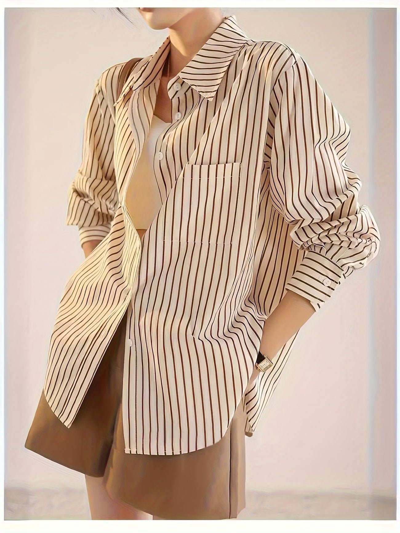 High-End Vertical Stripe Shirt for Women