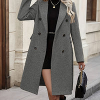 Women's Solid Color Double-Breasted Belted Trench Coat