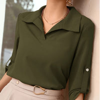 Women'S Solid Color Long Sleeve Shirt with a Collar