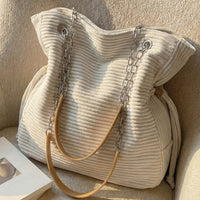 Casual Ladies Tote Bag | Large Capacity, Corduroy Material, Striped Pattern