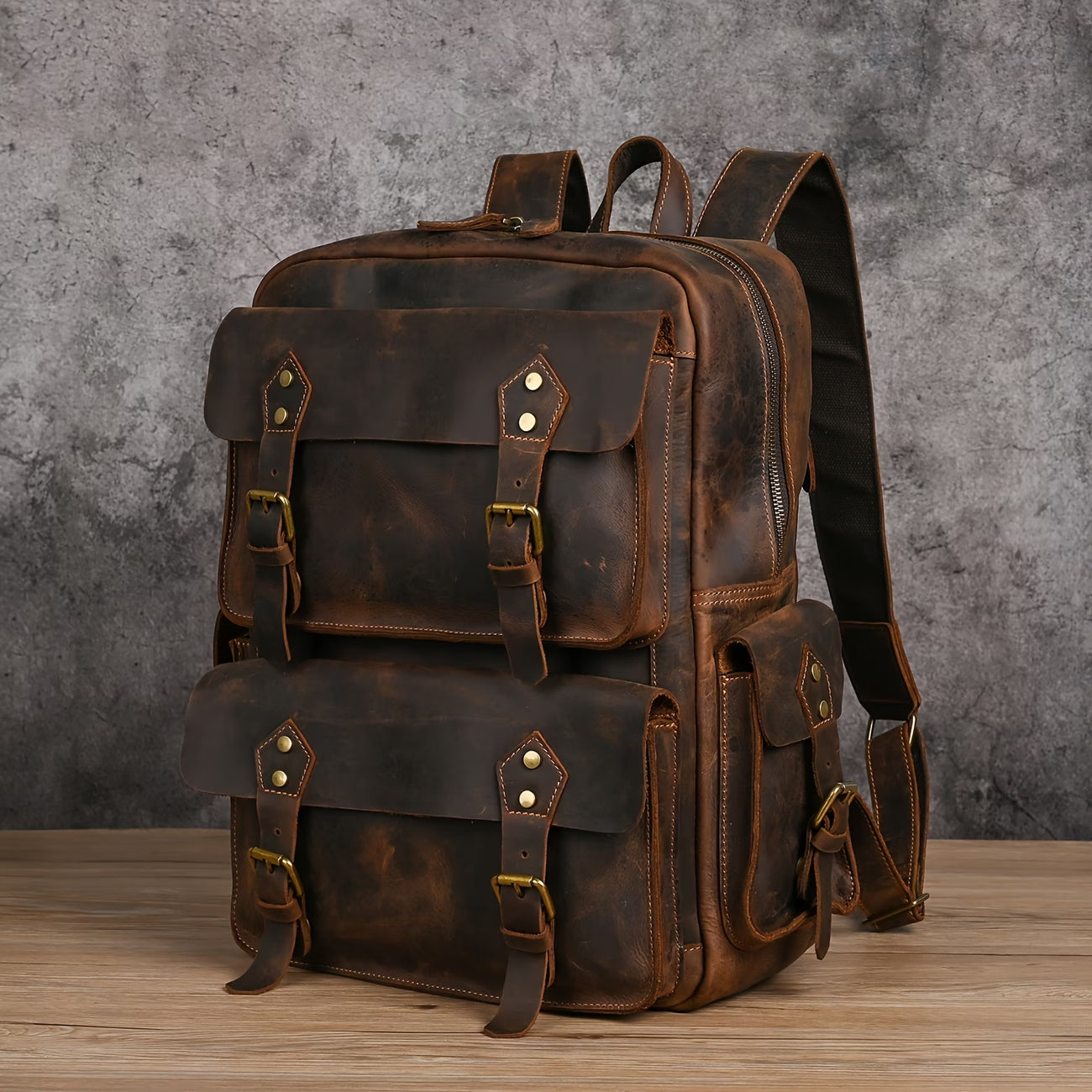 Crazy Horse Genuine Leather Backpack for Men, 16-Inch Backpack 1965