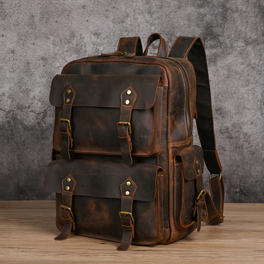 Crazy Horse Genuine Leather Backpack for Men, 16-Inch Backpack 1965