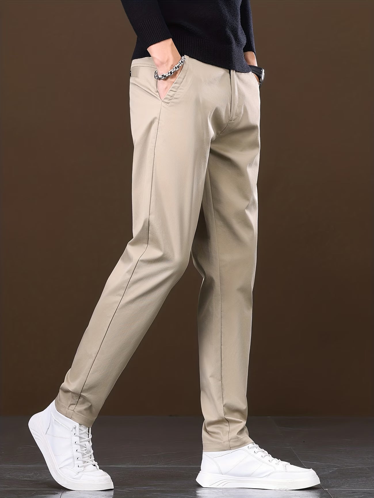 Men's Slim-Fit Stretch Dress Pants - Straight-Leg Business Casual