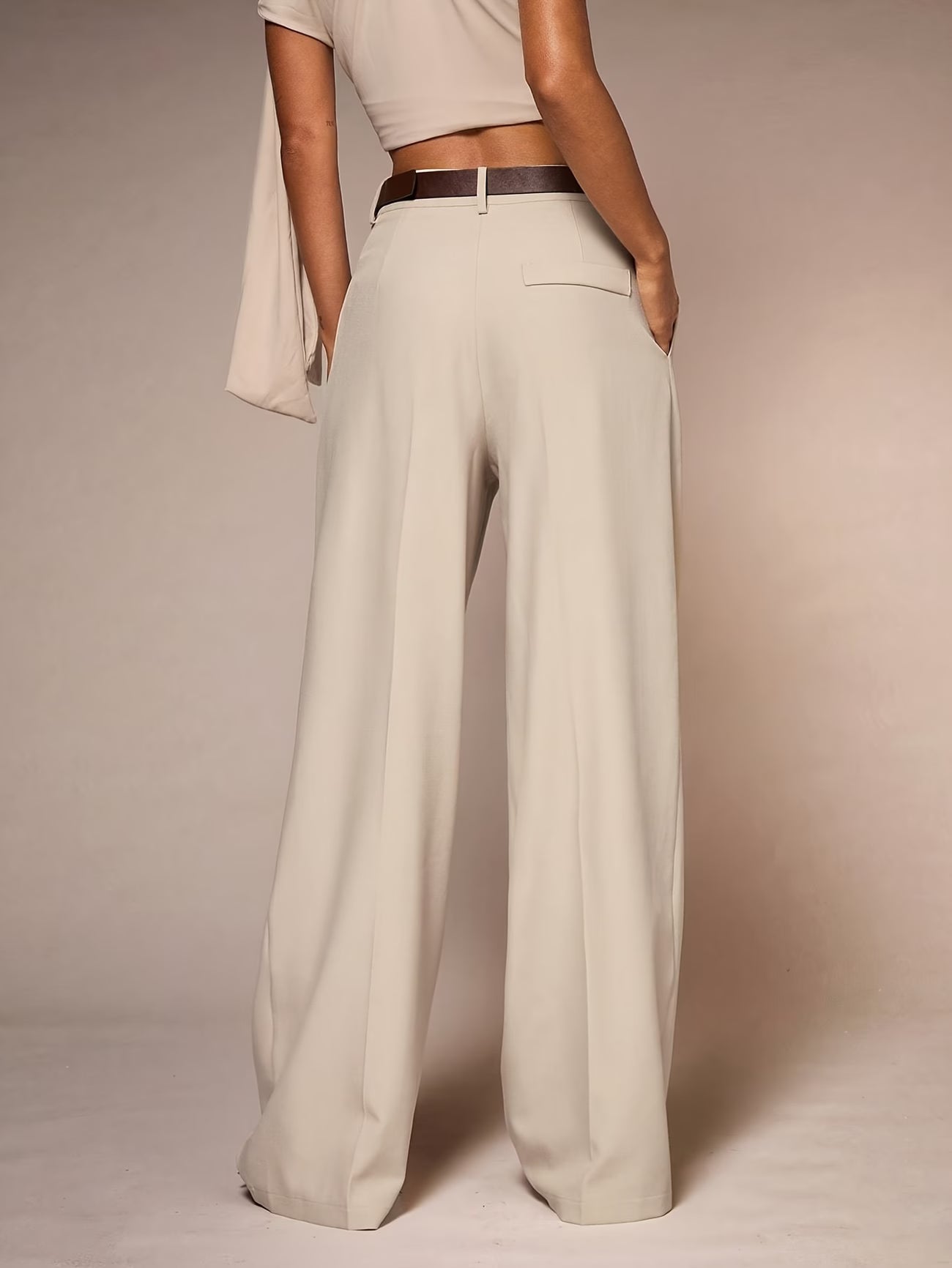 [Without Belt] Elegant And Versatile Wide-Leg Pants for Women in Stylish Apricot Color