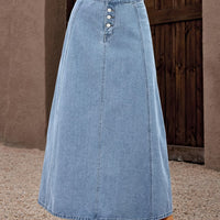 Casual Fashion Women's Simple Button- Mid-waist Denim Skirt