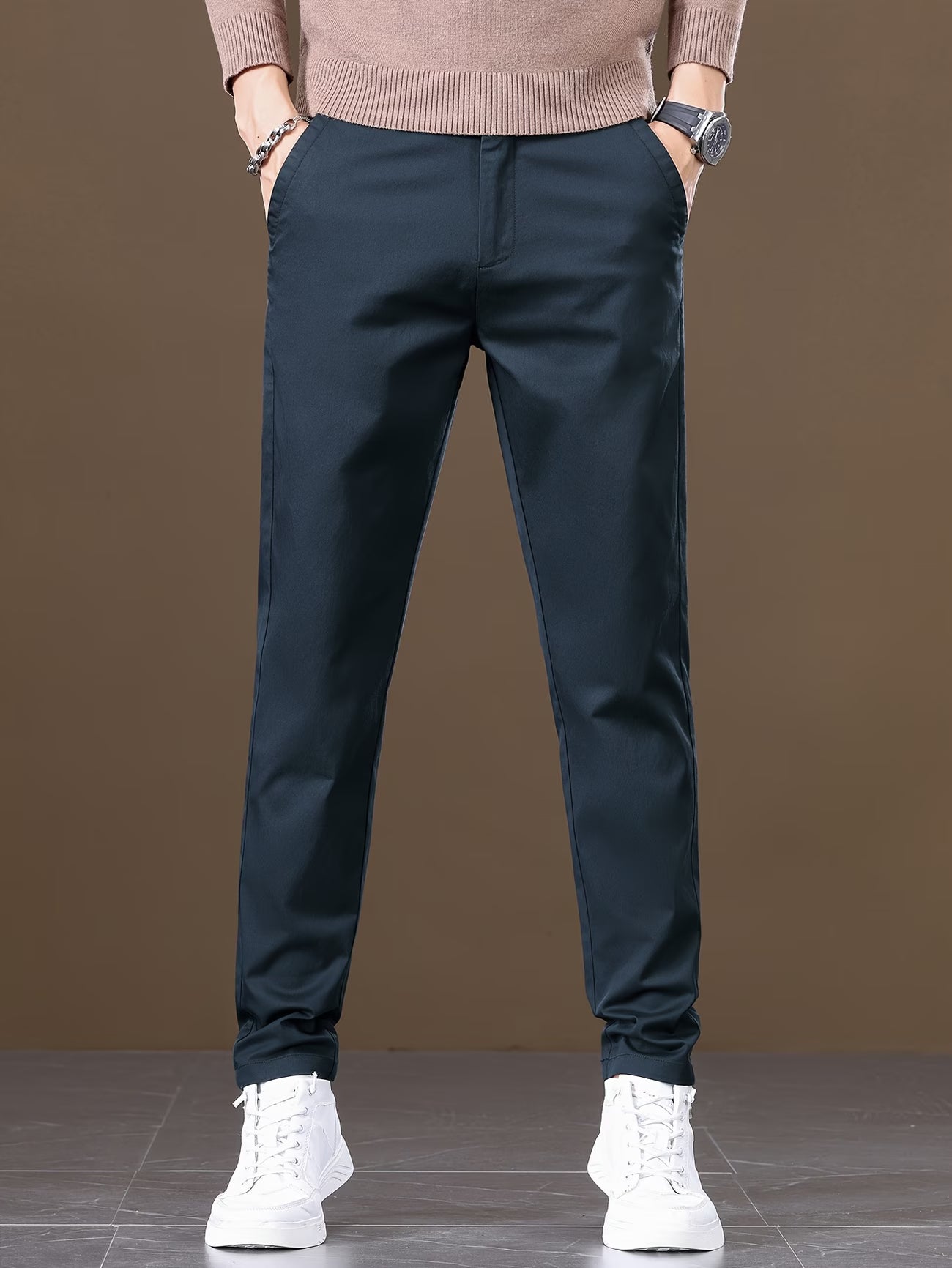 Men's Slim Fit Straight-Leg Dress Pants - Stretch Comfort