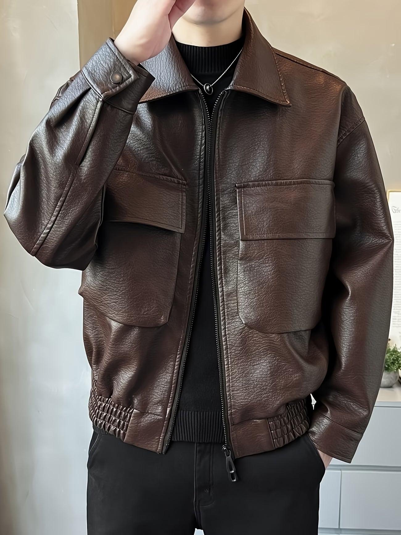 Men's Lapel PU Jacket, Trendy and Versatile for the Modern Gentleman