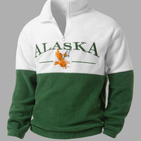 Thickened Fleece Color-Blocked Embroidered High-Neck Zip-Up Sweatshirt