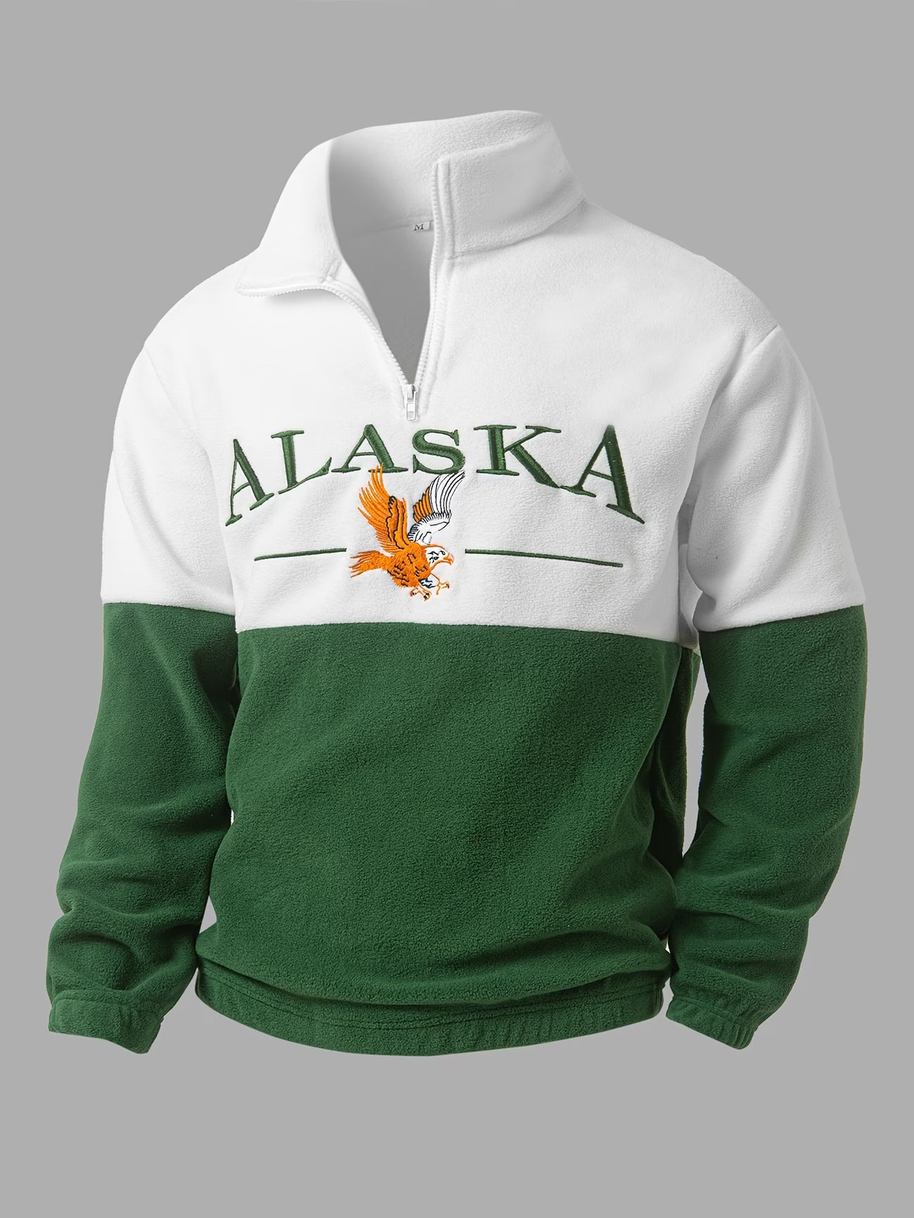 Thickened Fleece Color-Blocked Embroidered High-Neck Zip-Up Sweatshirt