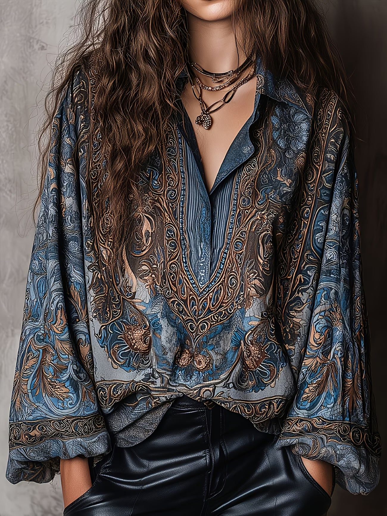 Elegant Women'S Long Sleeve Shirt with All Over Print