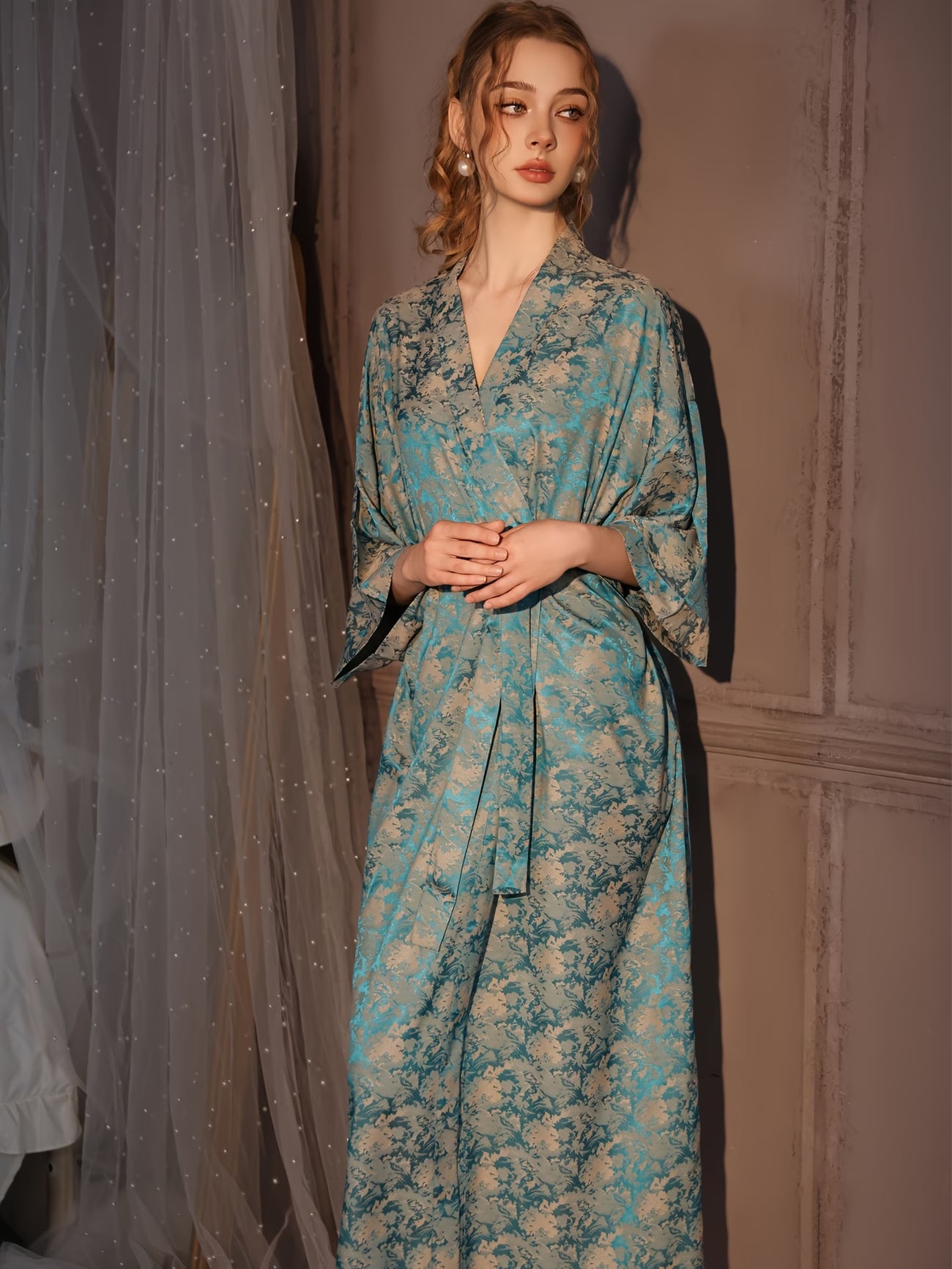 Ice Fiber Fabric Women's Summer Sexy Mid-Sleeve Sleep Robe