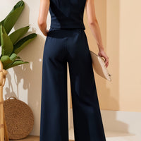 A Sophisticated Two-Piece Set Featuring a Sleeveless Top And Wide-Leg Trousers