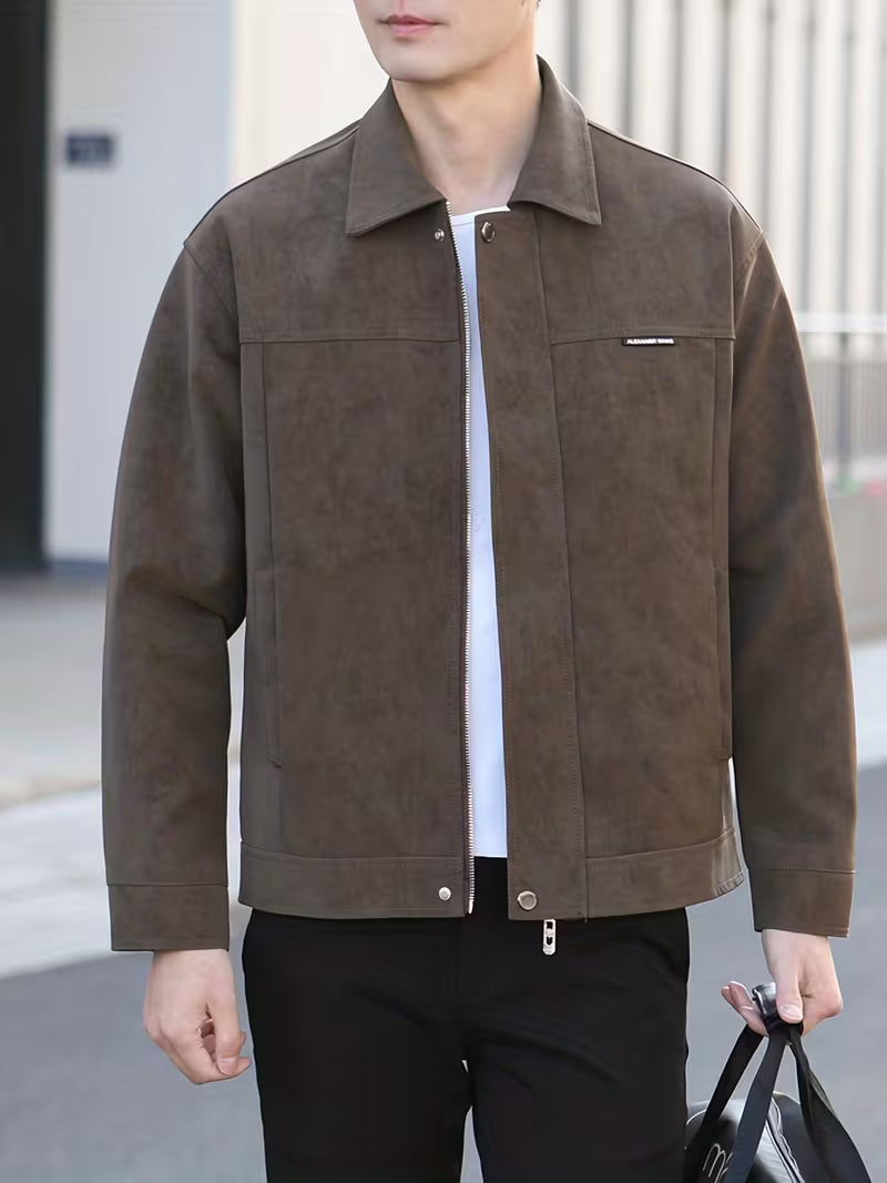 Men's PU Leather Lapel Short Jacket – Casual Business Outerwear for Spring & Autumn