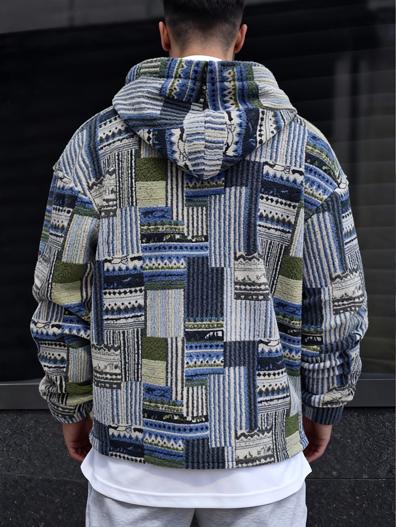 Men's Trendy Printed Hooded Zip-Up Sweatshirt with Large Pockets