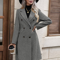 Women's Solid Color Double-Breasted Belted Trench Coat