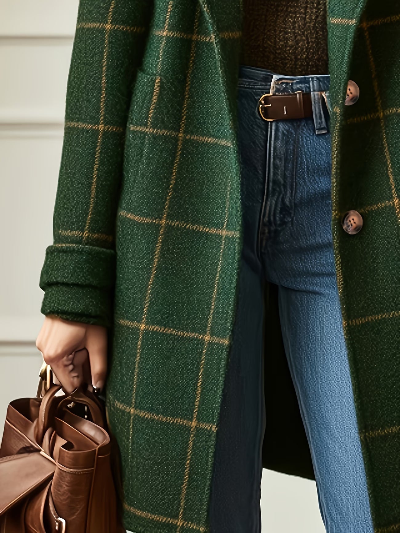 Women'S Vintage Plaid Coat with a Lapel
