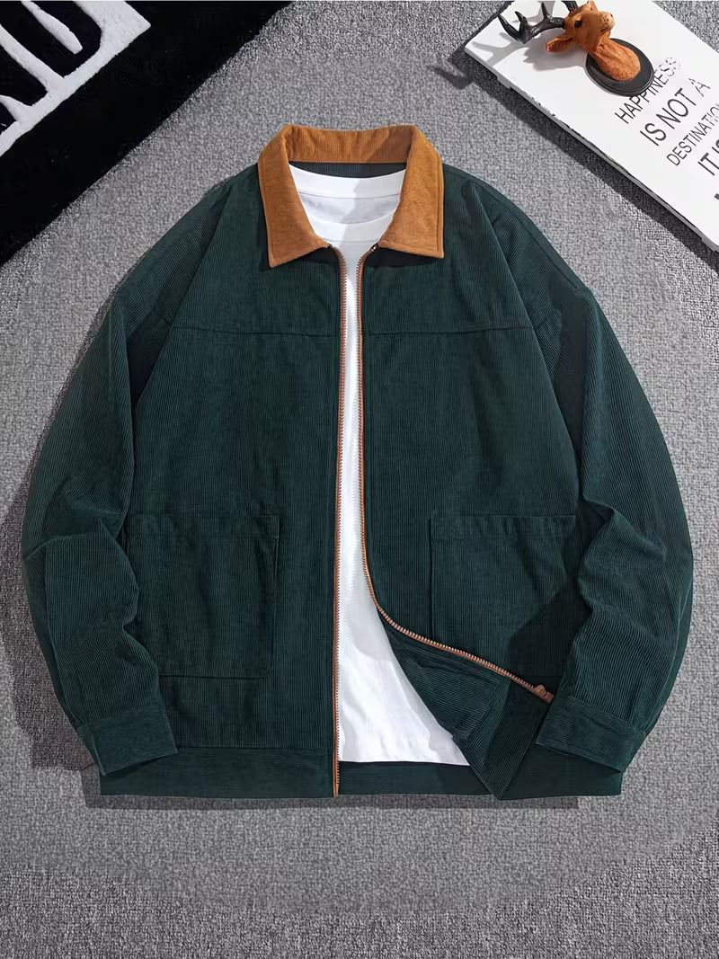Men's Corduroy Color-Block Suit Jacket – Retro Casual Versatile Outerwear