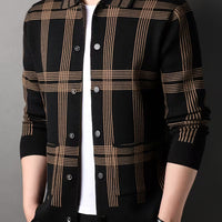 Men's Plaid Casual Cardigan Sweater Jacket – Long-Sleeve Lapel Knitwear for Spring & Autumn