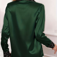 Elegant Women'S Spring/Fall Satin Shirt | Color Block Long Sleeve, Lapel Collar, Slim Fit