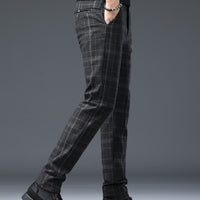 Men's Slim-Fit Plaid Pants - Brushed Stretch Straight Leg