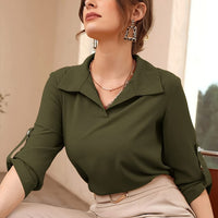 Women'S Solid Color Long Sleeve Shirt with a Collar