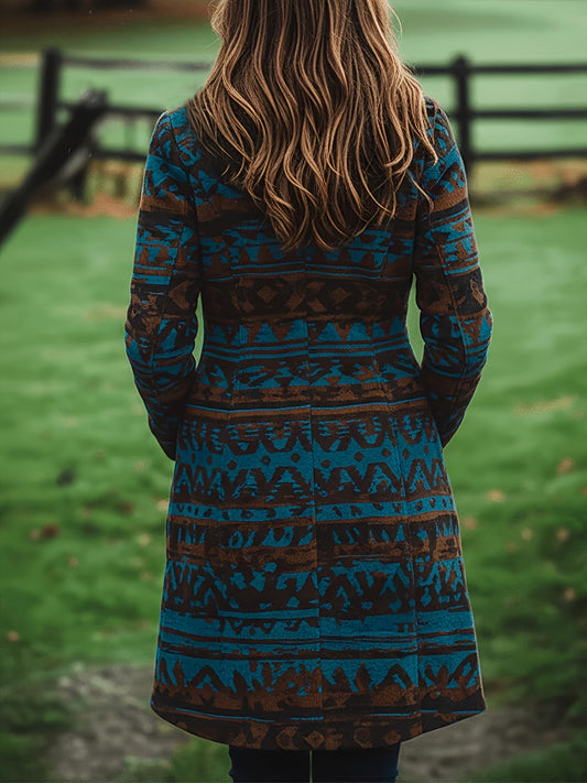 This Unique Ethnic-Style Long Coat Features a Blue And Brown