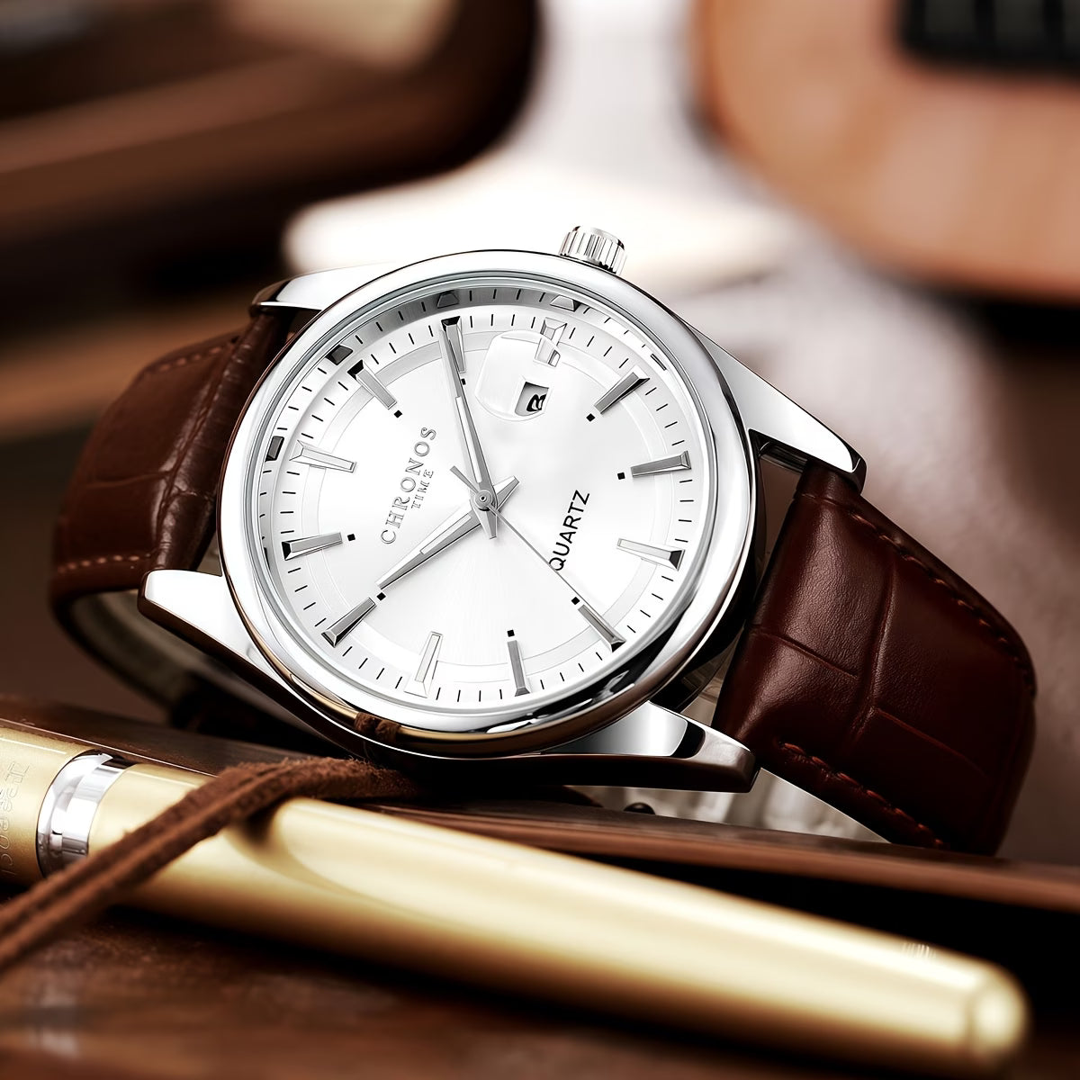 CHRONOS Men's Casual Sports Watch - Real Leather Band & Quartz Movement